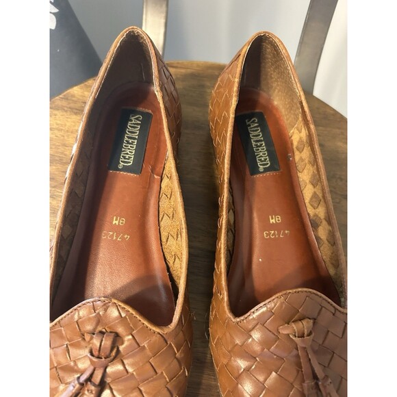 Vintage Women’s Saddlebred Woven Leather Tassel Loafers Size 8 M Old Money Brown - Picture 3 of 7